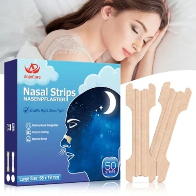 Afbeelding van AnjoCare 50 stuks Neusstrips, Extra Sterke Neusstrips om Snurken te Stoppen en Neusverstopping Verlichten, Anti Snurk Helpen Ademen voor een Betere Nachtrust
