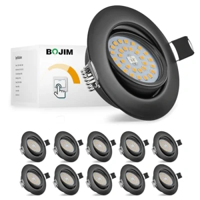Afbeelding van Bojim Inbouwspots LED Plat Dimbaar, 10x 5.5W Spot Zwart 3000K Warm Wit, Inbouwspot 230V 3 Staps Inbouwverlichting Plafond Draaibaar 60, Plafondspots 68mm voor Woonkamer en Slaapkamer