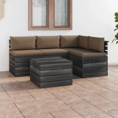 Afbeelding van 5 delige Loungeset met kussens pallet massief grenenhout