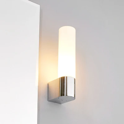 Afbeelding van Lindby Wandlamp 1licht glas, metaal H: 27 cm E14 wit gesatineerd, chroom