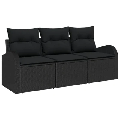 Afbeelding van vidaXL 3 Delige Tuin Sofa Set met Kussens Zwart Poly Rattan