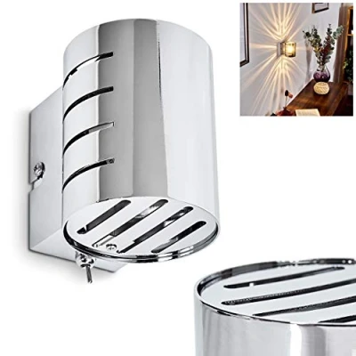 Afbeelding van wandlamp Ponte, moderne van metaal in chroom, binnenlamp met up &amp; down lichteffect, aan/uit schakelaar op de behuizing, 1 vlam, x G9, zonder gloeilampen