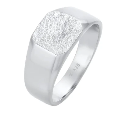 Afbeelding van KUZZOI Heren zegel basis kwadraat mat structuur zwart in 925 sterling Zilver