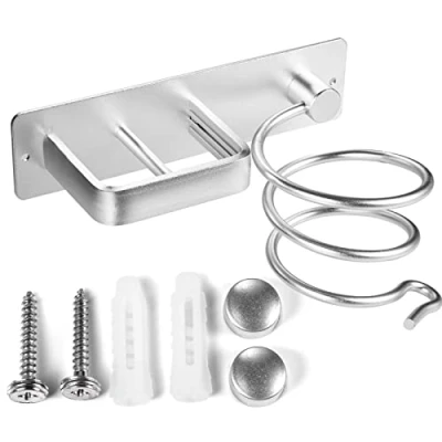 Afbeelding van YUET Haardroger, stijltanghouder met kabelhouder, metalen wandhouder voor haardroger organizer, hotel, slaapkamer, badkamer, zilverkleurig