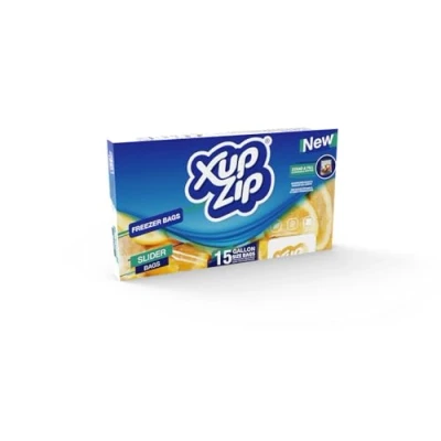 Afbeelding van 20 x Premium voedselopslag diepvrieszakken van XupZip™ Grote UK gallonmaat 4,55 l, herbruikbaar, zwaar plastic Luchtdichte en lekvrije bamboeafdichting BPA vrij... (Gallon/4,55L zakken)