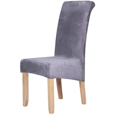 Afbeelding van Homaxy Fluwelen stoeldekset van 6, stretch eetkamerstoel, slipcover, spandex pluche stoeldeken, grote eetkamerstoelbeschermer (grijs)