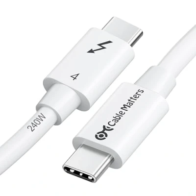 Afbeelding van Cable Matters [Intel gecertificeerd] 40 Gbps Thunderbolt 4 kabel 1 m met 8K video en 240 W opladen in wit m, compatibel USB4, 3 USB C