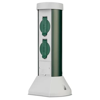 Afbeelding van REV Ritter GreenCraft 2 voudig stopcontact buiten stekkerdoos tuincontactdoos spatwaterdichte geaarde contactdozen grijs groen