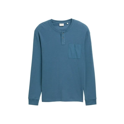 Afbeelding van TOM Tailor Henley MIT Brusttasche Longsleeve, Heren, Maat: Small, Real teal blue