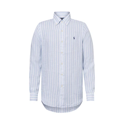 Afbeelding van Ralph Lauren heren Custom fit overhemd van linnen met streepprint in de kleur Lichtblauw, maat: S