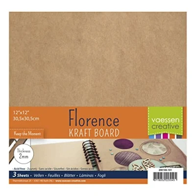 Afbeelding van Vaessen Creative Kraftboard dik knutselkarton, 2 mm dik, 3 vellen chipboard, vierkant, boekbinderkarton, grijs karton voor scrapbooking, zelfgemaakte boeken en fotoalbums 200106 101, lichtbruin
