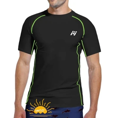 Afbeelding van MEETWEE Rash Guard Vest voor heren, lange mouwen/korte mouwen, uv bescherming, UPF 50+, sneldrogend, zwemmen, surfen, watersport