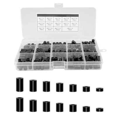 Afbeelding van 280 stuks ABS ronde afstandsschijven assortiment kit, M3 M4 schroeven nylon niet schroefdraad kolom afstandhouders met kunststof doos (zwart)