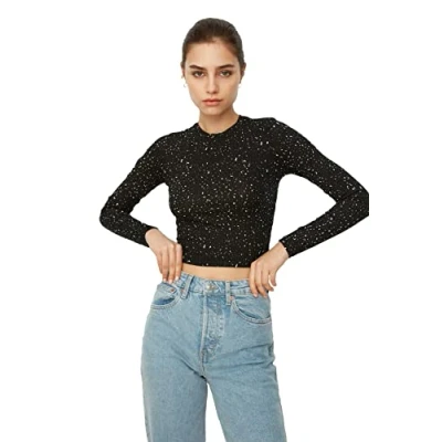 Afbeelding van Trendyol Dames Zwarte Crop Gebreide Blouse, M