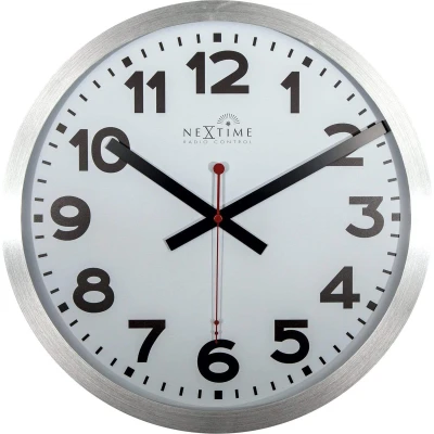 Afbeelding van Wandklok NeXtime dia. 35 cm, aluminium, wit, Station Radio Controlled