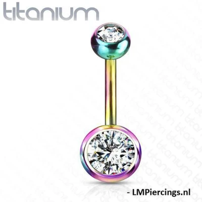 Afbeelding van Piercing titanium regenboog kleur met steentje