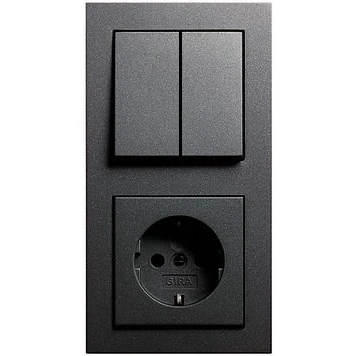 Afbeelding van GIRA E2 antraciet (1 x stopcontact, 1 serieschakelaar, 2f frame, 1x tuimelserie)