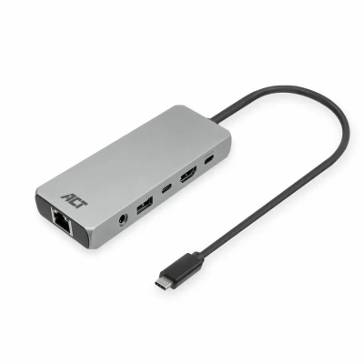 Afbeelding van ACT AC7095 USB C 4K / 8K 60Hz 6 in 1 Dockingstation HDMI Monitor 2,5 Gigabit Ethernet 10Gbps A 3,5mm audio PD pass through