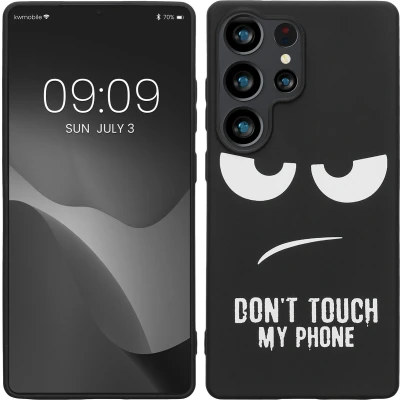 Afbeelding van kwmobile telefoonhoesje geschikt voor Samsung Galaxy S25 Ultra Hoesje smartphone in wit / zwart Backcover van TPU Don&#039;t Touch My Phone design
