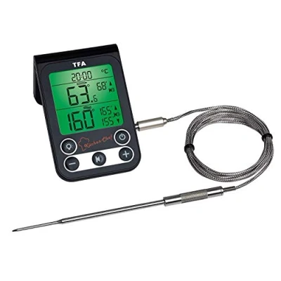 Afbeelding van TFA Dostmann 14.1512.01 Keukenchef Digitale grillthermometer, braadthermometer, controle van de kerntemperatuur en gaarkamertemperatuur, met knikbescherming alarmgeluid (zwart batterijen)