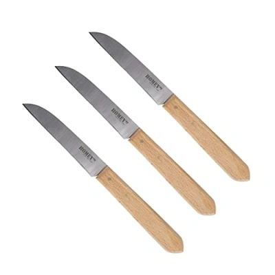 Afbeelding van Homey&quot;;s Klompenmesjes 3 schilmesjes carbon/beukenhout 8,5cm