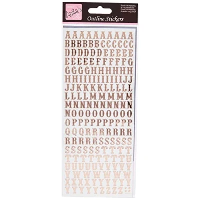 Afbeelding van Anitas Outline Stickers, traditioneel alfabet, roségoud op wit, voor scrapbooking, kaarten maken, kinderspel, huiswerk, kunst, ambacht, verfraaien, decoratief, papier, kaart, glas, metaal, kunststof,