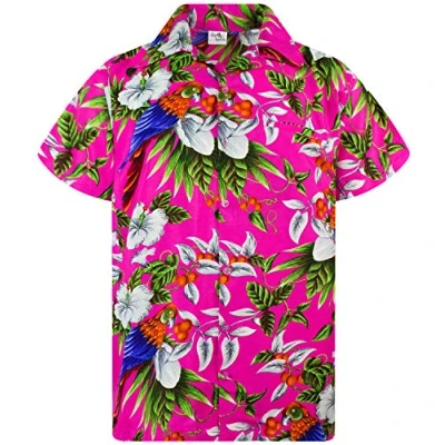 Afbeelding van Funky Hawaiiaans Overhemd, Hawaii Korte Mouw, Cherryparrot, Roze, M