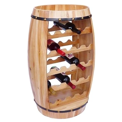 Afbeelding van DanDiBo Wijnrek hout staand wijnvat 0370 vat 80 cm flessenrek flessenhouder natuur bar wijnbar