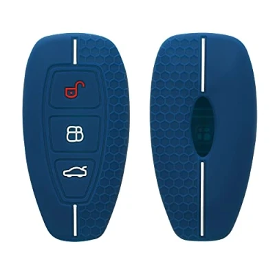 Afbeelding van kwmobile autosleutel hoesje geschikt voor Ford 3 knops Keyless Go hoes Siliconen behuizing Auto sleutel case met honingraat Sleuteletui in donkerblauw / wit
