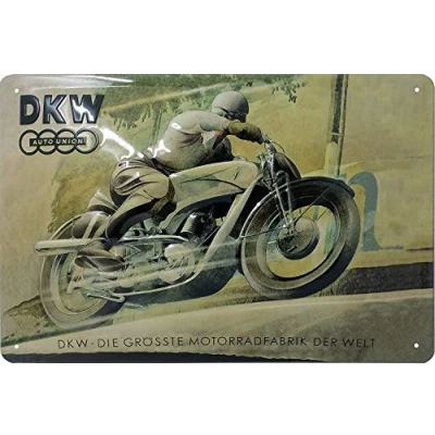 Afbeelding van 30 x 20 cm retro metalen bord geschikt voor DKW Autounion bromfiets, motorfans, decoratieve werkplaats, garagebord, reliëf plaatstaal