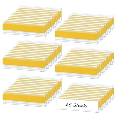 Afbeelding van Zelfklevende etikettenhouders, transparante etikettenhouders voor insteeketiketten (10 x 3 cm), prijskaarthouders van plastic, supermarkt, school, bibliotheek, boekenkast, brievenbus, 65 stuks