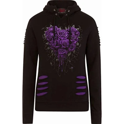 Afbeelding van Spiral Bleeding Heart Trui met capuchon zwart S 100% katoen Everyday Goth, Gothic, Rock wear, Romance