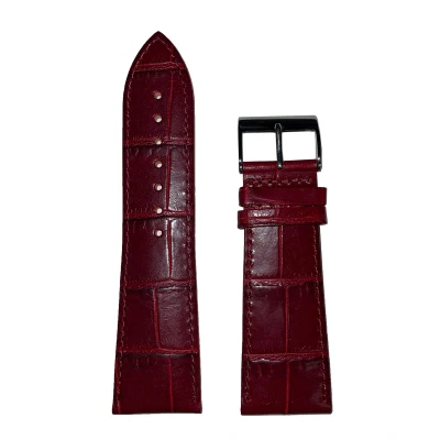 Afbeelding van Horlogeband uitvoering 2 26mm Bordeaux rood Echt leer in croco print Roestvrijstalen gesp