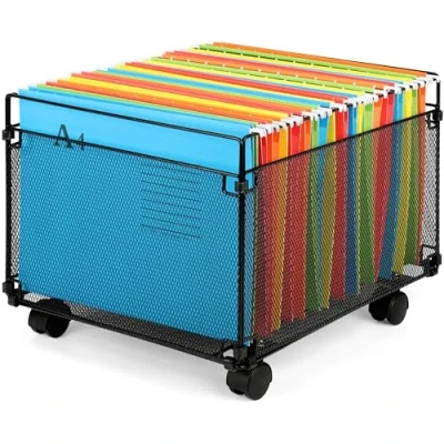Afbeelding van Black Stackable Mesh Hanging File Organizer with Wheels