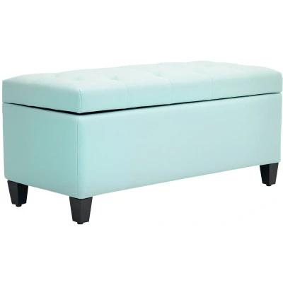 Afbeelding van HOMCOM Sitzbank Polsterbank mit Stauraum Truhenbank Flur Schlafzimmer Wohnzimmer leinenartiges Polyester Gummiholz Grün 100 x 40 44 cm