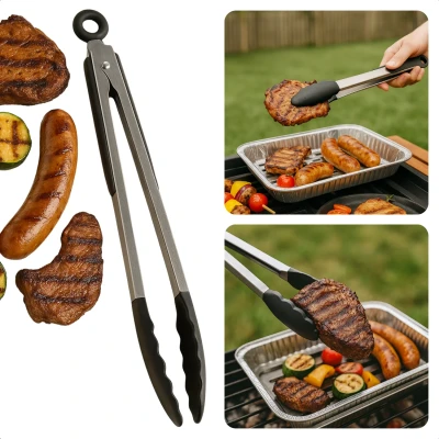 Afbeelding van Cheqo® PRO BBQ Tang Barbecue Vleestang Keukentang Serveertang Keuken RVS Siliconen Kop TPE Grip