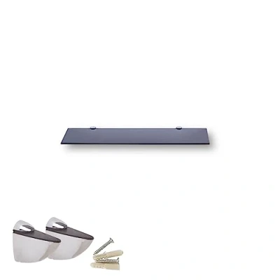 Afbeelding van Euro Tische glazen wandrek, 30 x 17,8 cm, badkamerrek, plank voor badkamer, doucheplank met 6 mm ESG veiligheidsglas en metalen houders, gemonteerd, verschillende maten (zwart)