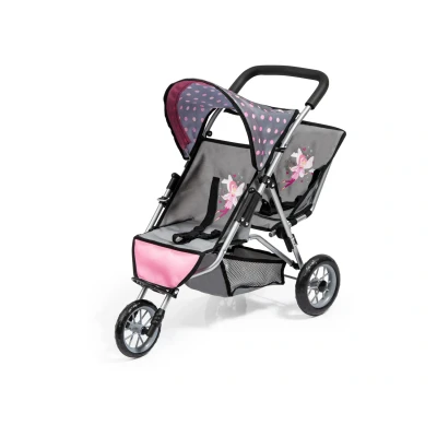 Afbeelding van Bayer Design 39166AA Tweeling poppenwagen Duo, grijs, roze met fee