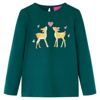 Afbeelding van Kindershirt met lange mouwen hertenprint 116 donkergroen