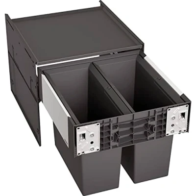 Afbeelding van BLANCO Select II 45/2 Afvalsysteem, voor onderkasten van 45 cm breed, uittreksysteem aansluiting aan de voorkant, systeemafdekking, 2 x 16 liter emmer, 400 mm uittrekdiepte