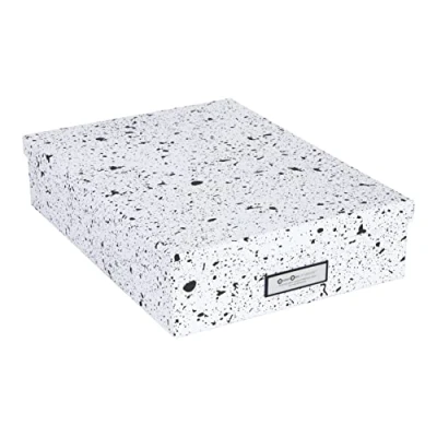 Afbeelding van BIGSO BOX OF SWEDEN OSKAR Documentenbox voor A4 papier, brochures enz., bureaulade met deksel en handvat, opbergdoos van vezelplaat zwart gespikkeld