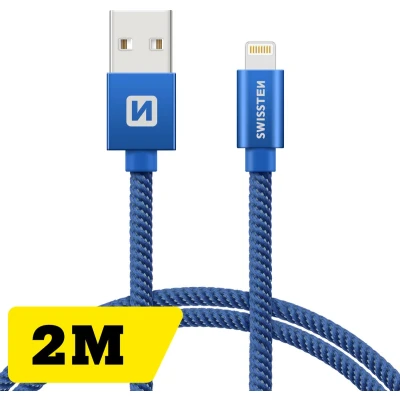 Afbeelding van Swissten Lightning naar USB kabel 2M Gevlochten geschikt voor iPhone 7/8/X/11/12/13/14 Blauw