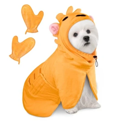 Afbeelding van Bibykivn Badjas voor honden, hondenbadjas van microvezel, verstelbare halsband met klittenbandsluiting, sneldrogende badhanddoek grote, middelgrote kleine honden/kat (oranjekleur leeuw, S)