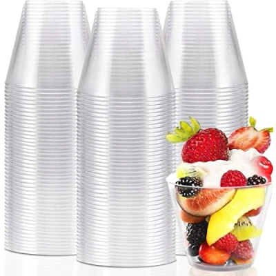 Afbeelding van KAHEIGN 60 stuks plastic dessertbekers, 270 ml ronde dessertbekers heldere paraffine voorgerechtbeker herbruikbare serveerschaal bekers voor whisky wijn pudding mousse jello party (9 x 7,5 cm)