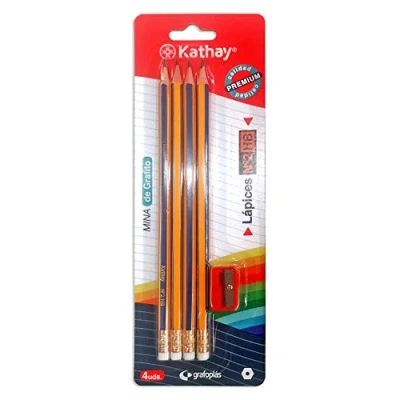 Afbeelding van Kathay 86233100 HB Grafietpotloden met gum + puntenslijper, 4 stuks