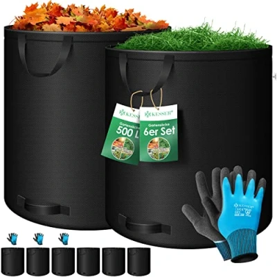 Afbeelding van KESSER® Tuinafvalzak Tuinzak Set Bladzak incl. Handschoenen Zelf Staand 4 Handvatten Stabiel Robuust &amp; Opvouwbaar Bladzakken Maaisel Tuinzakken voor Tuinafval Groenafval 6x 500 Liter, Zwart