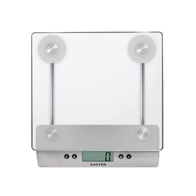 Afbeelding van Salter 3003 SSSVDR08 Aquatronic Electronic Kitchen Weighing Scale, Measures Liquids and Fluids, Add Weigh Function, Stylish Stainless Steel Glass Design, 5 Kg Capacity