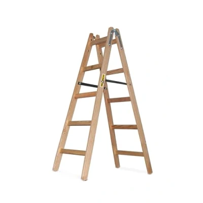 Afbeelding van Drabest Pro Houten trapladder 5 treden Lichtgewicht Opvouwbare ladder voor thuis Geïmpregneerd grenen, zinkversterkingen capaciteit 150 kg 53x158x13cm