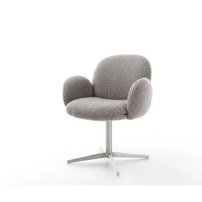 Afbeelding van DELIFE Draaistoel Nube Flex met armleuning bouclé zilver grijs kruispoot roestvrij staal 360 draaibaar pocketveer kern