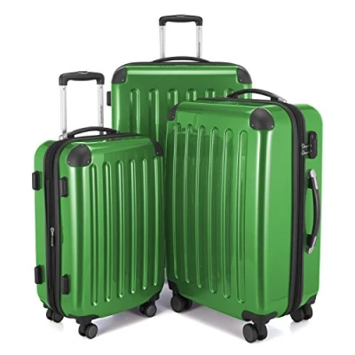 Afbeelding van HAUPTSTADTKOFFER ALEX koffer met harde schaal, trolley, rolkoffer, reiskoffer, 4 dubbele wielen, uitbreiding, groen, Set, kofferset